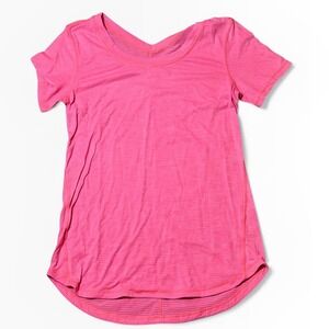 Lululemon‎ Pink Striped V-Neck Short Sleeve Athletic Top Small Lightweight Sheer